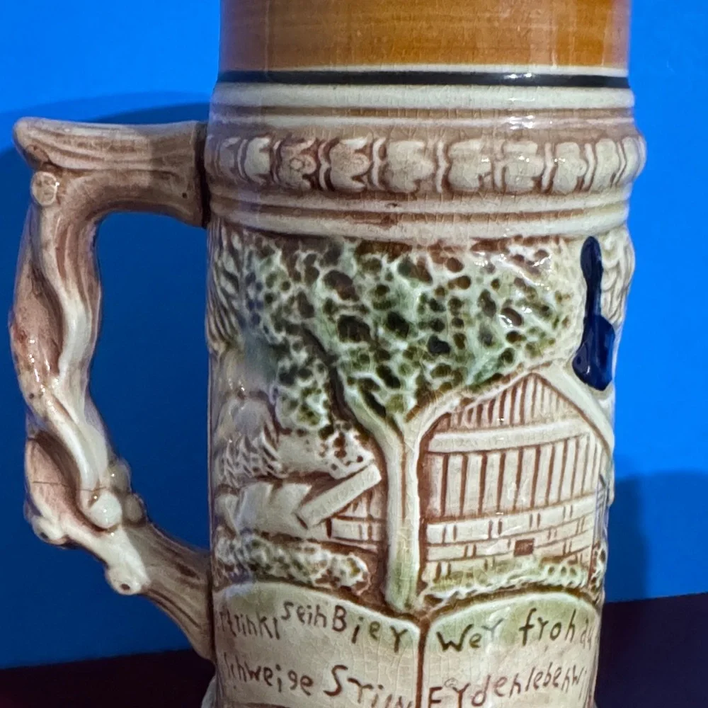 Vintage 1960s German-style ceramic beer stein mug, made in Japan